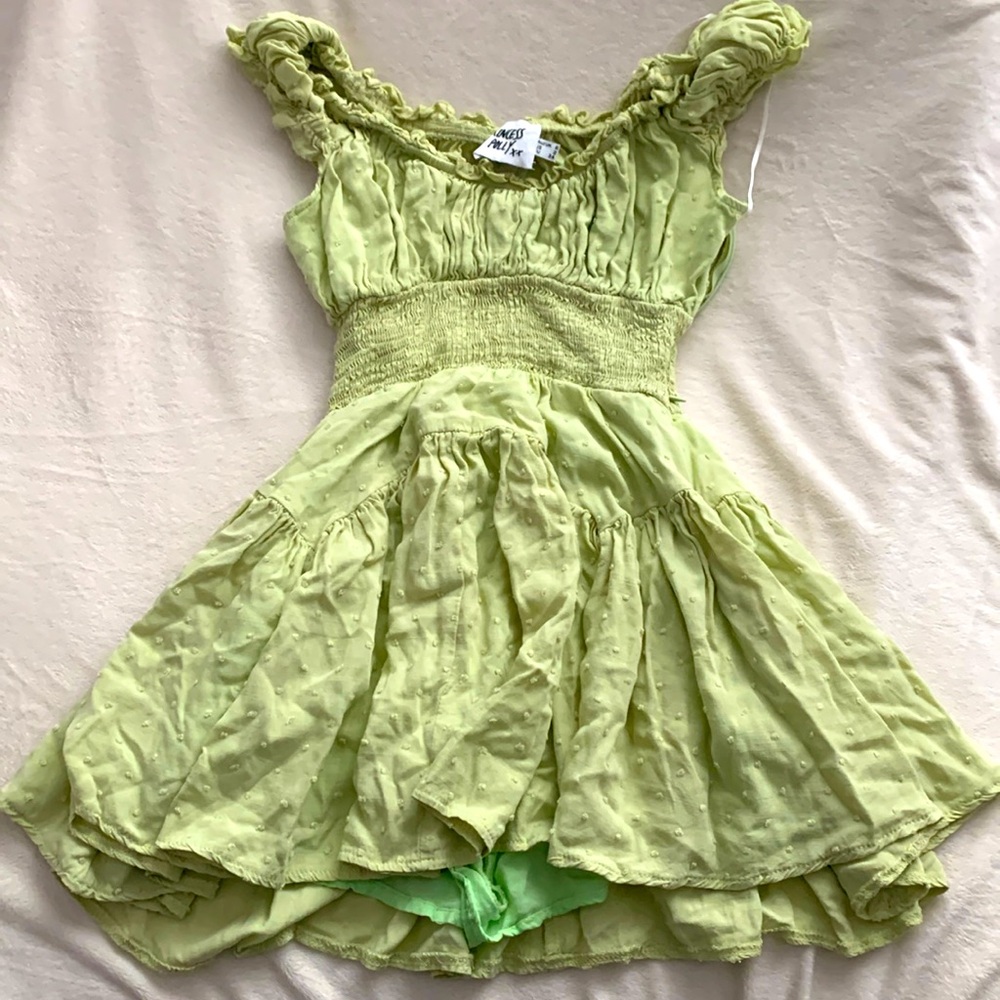 Women’s Princess Polly Green Mini Dress with Cinched Waist and Neckline